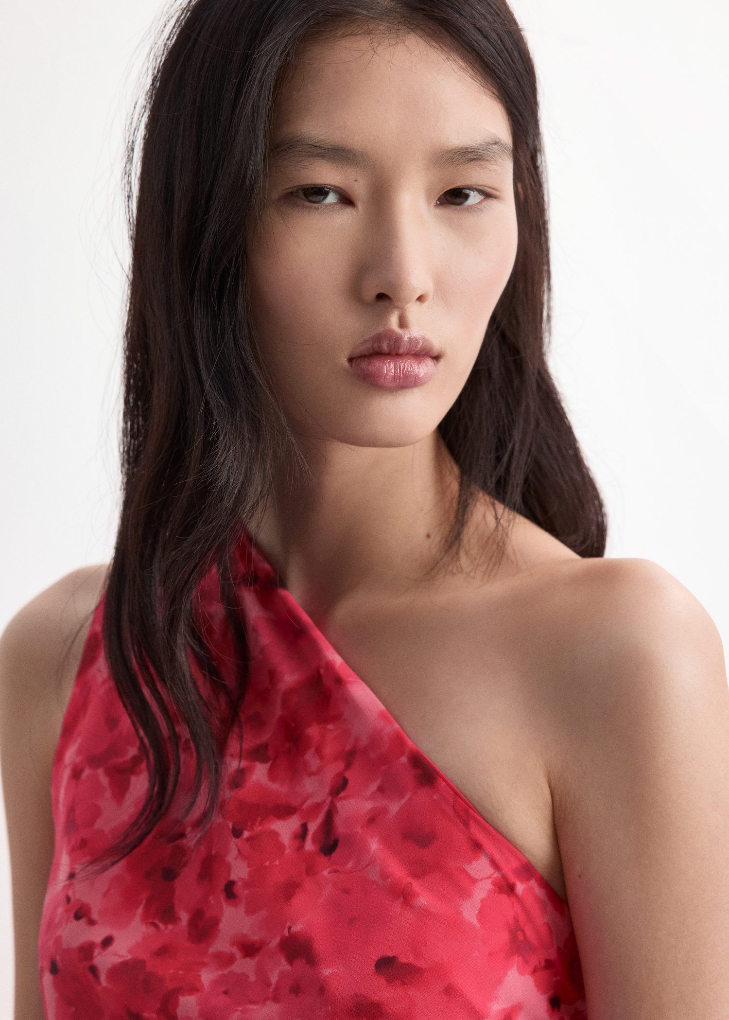 Asymmetrical floral-print dress