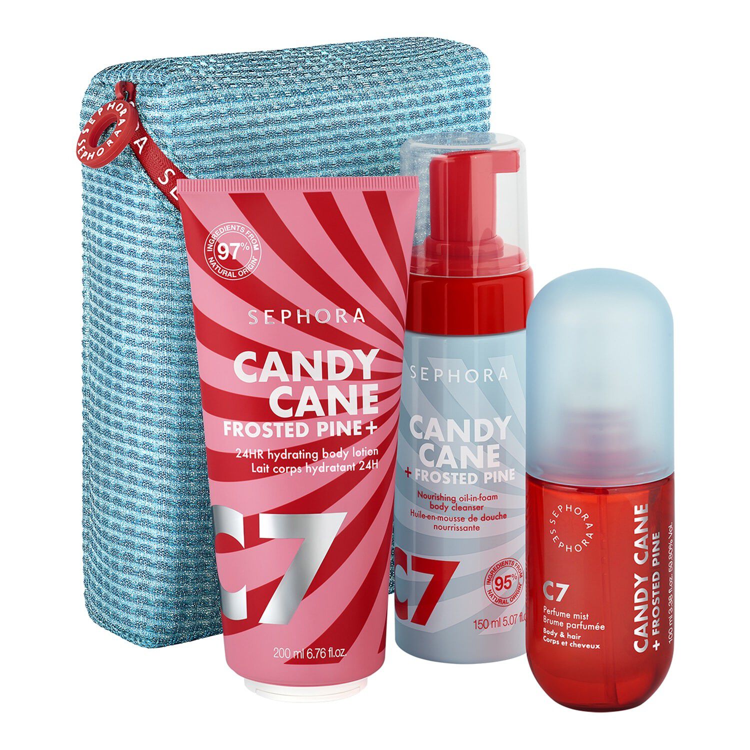 Candy Cane + Frosted Pine Bath Set - Set med kroppsv&aring;rd