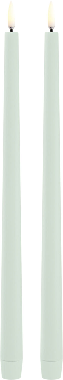 LED slim taper candle, Dusty Green, Smooth, 2-pack, 2,3x32 cm
