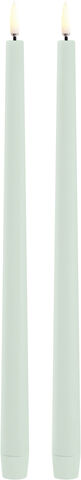 LED slim taper candle, Dusty Green, Smooth, 2-pack, 2,3x32 cm