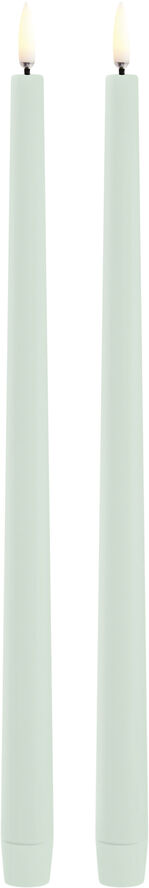 LED slim taper candle, Dusty Green, Smooth, 2-pack, 2,3x32 cm