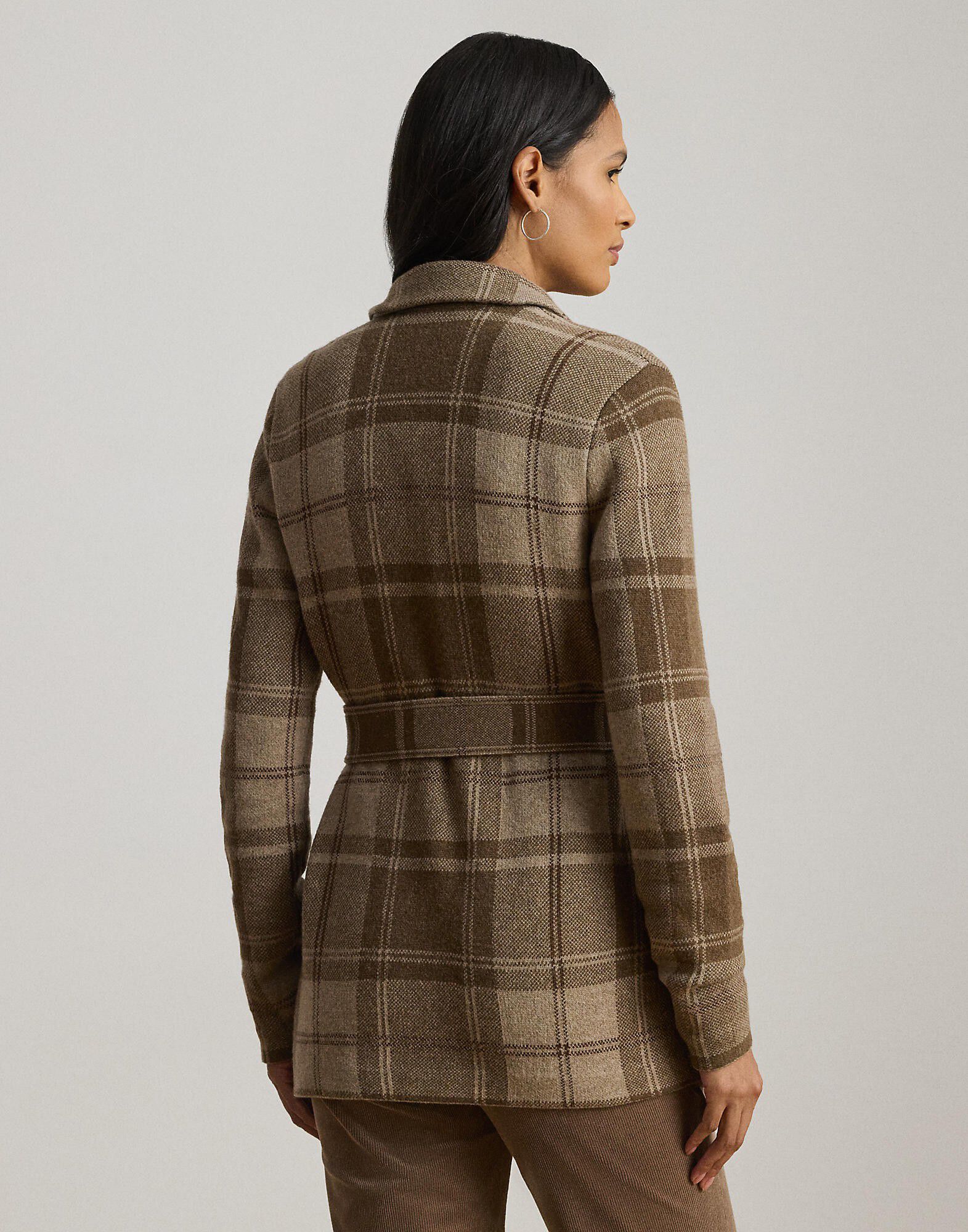 Plaid Belted Double-Knit Blazer