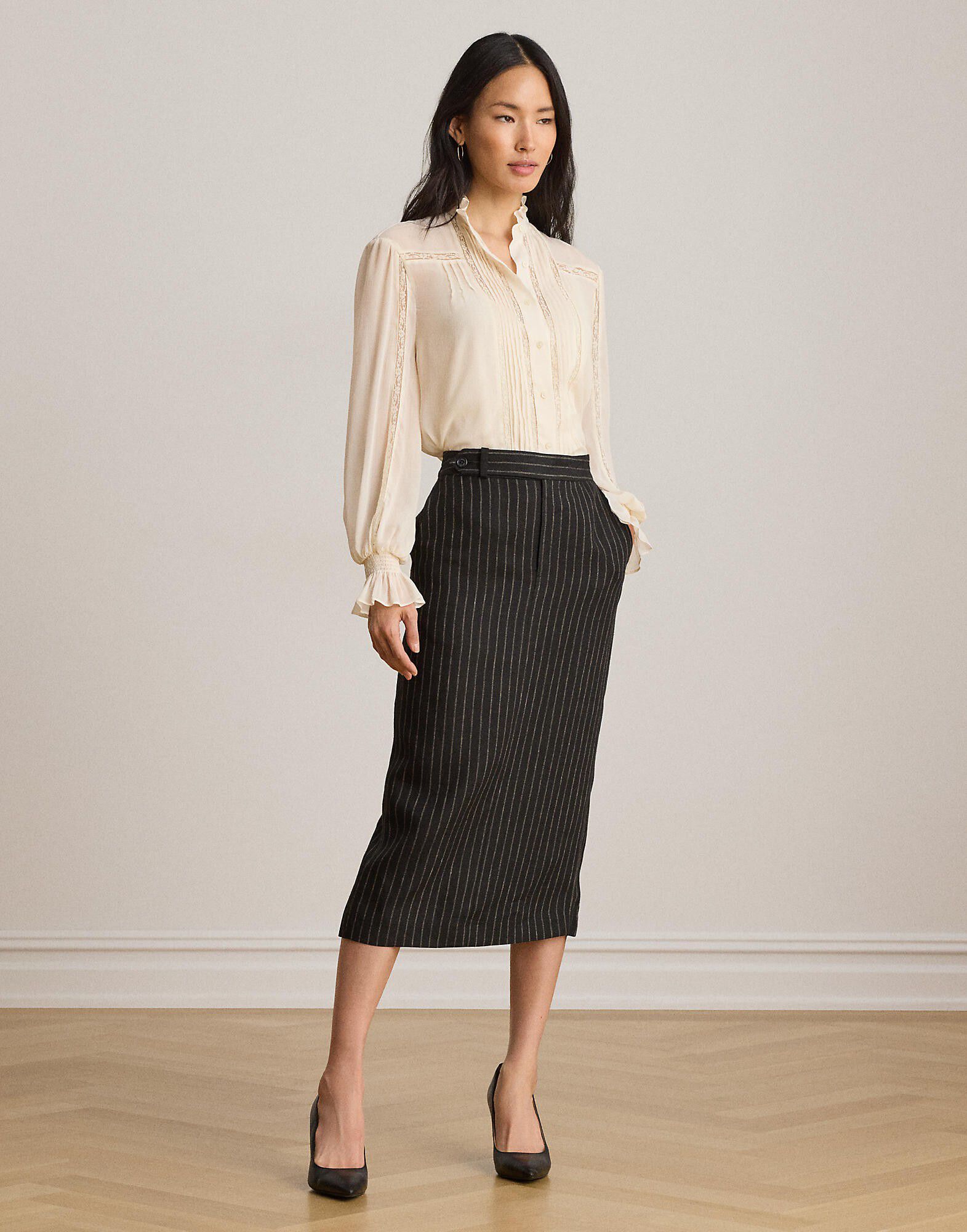 Lace-Trim Crinkle Georgette Blouse
