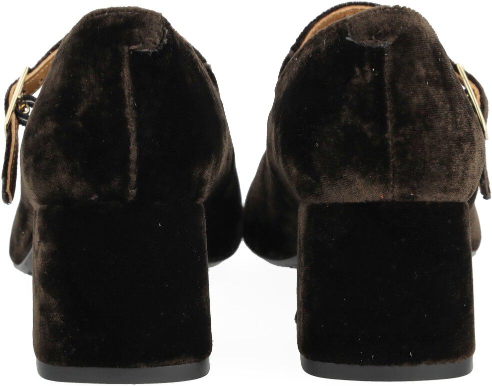 Mary Jane i bl&oslash;d velour med skulptu