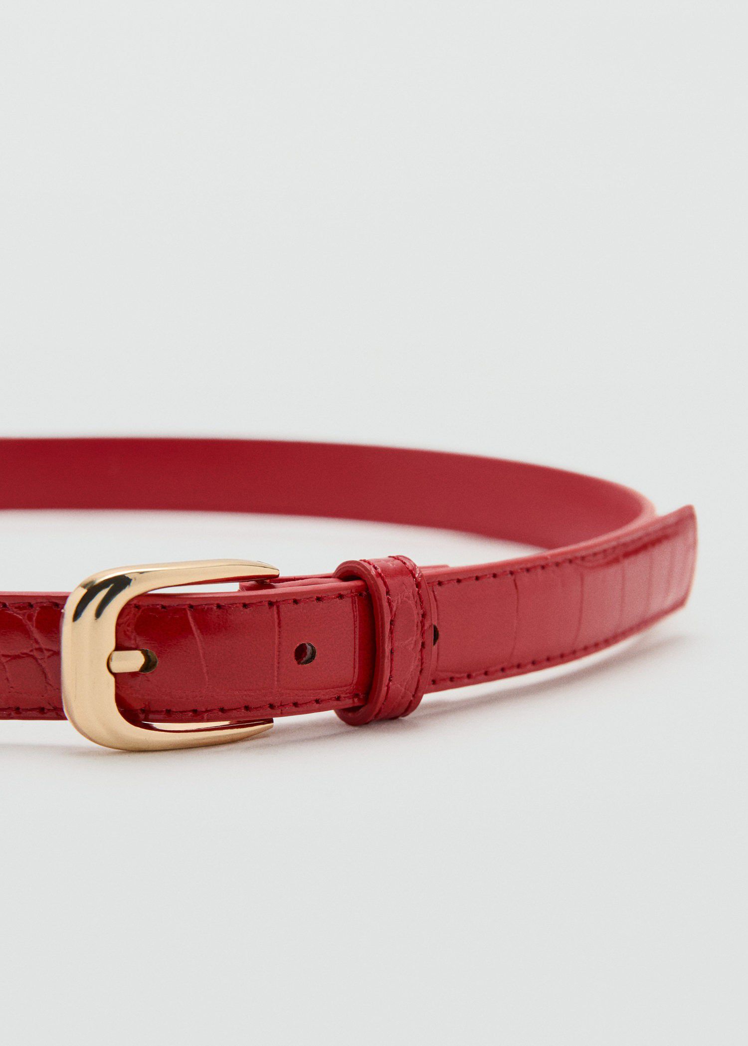 Thin faux crocodile leather belt
