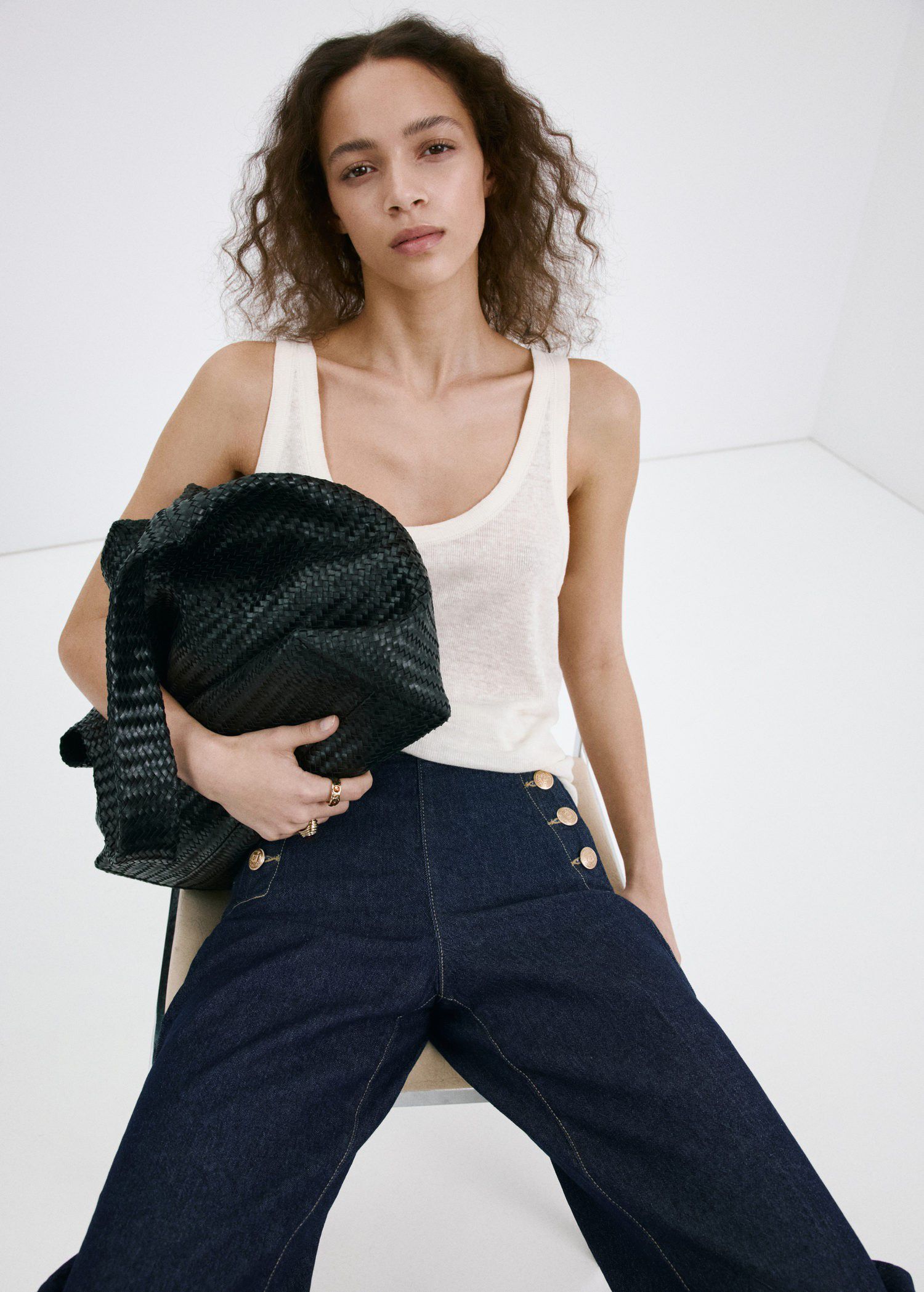 Wide-leg jeans with side buttons