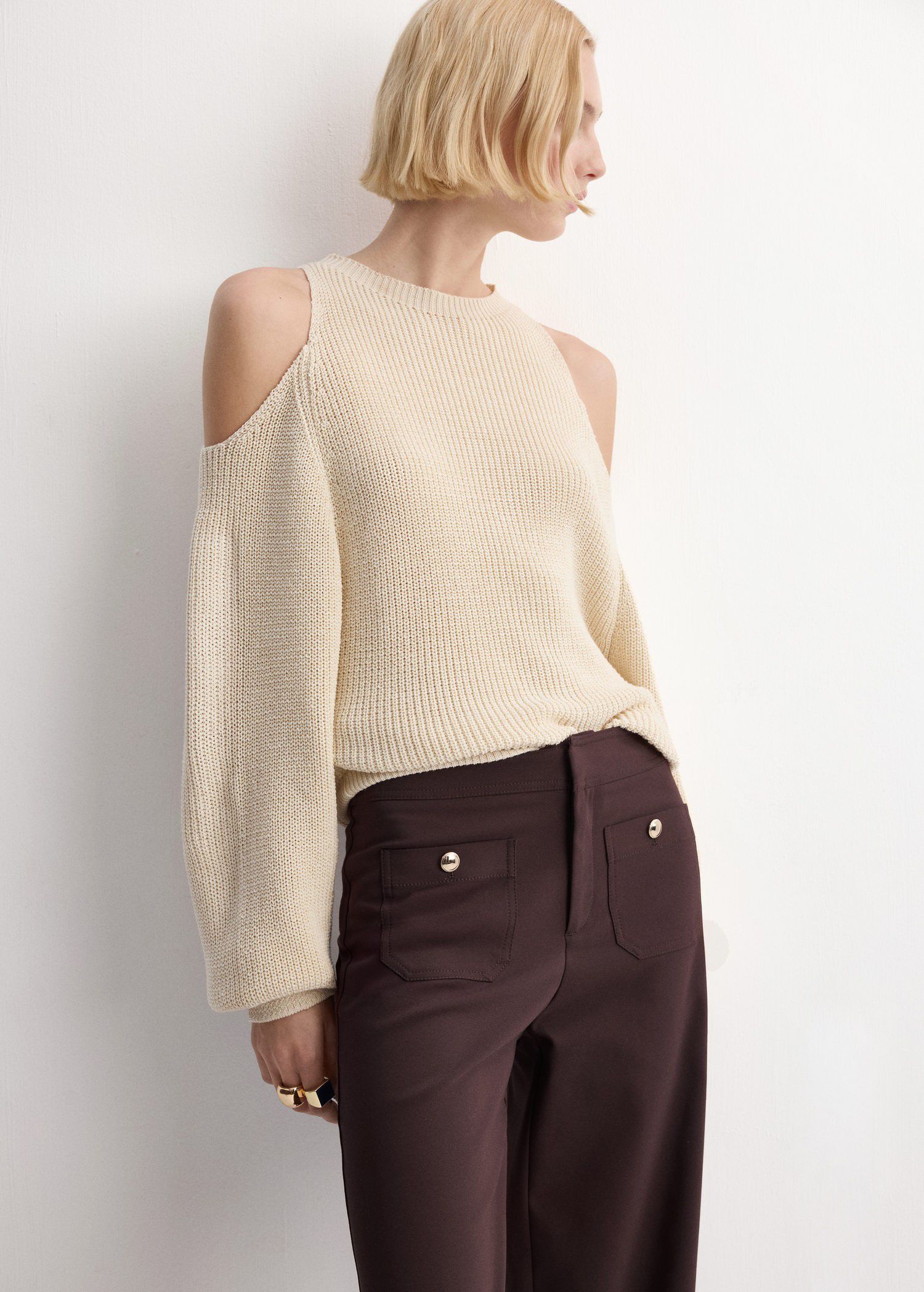 Straight trousers with jewel button