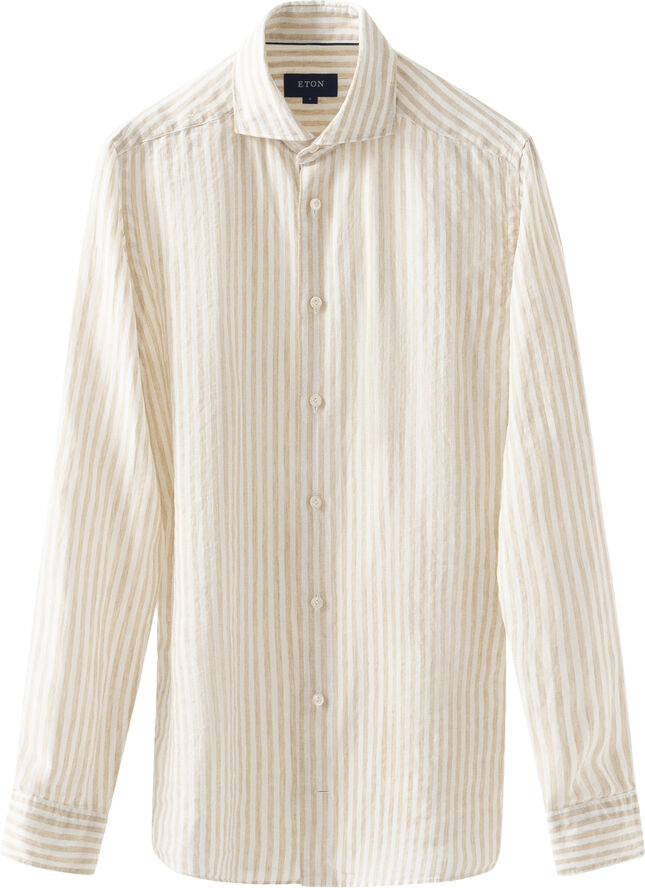 Contemporary Fit Beige Striped Linen Shirt