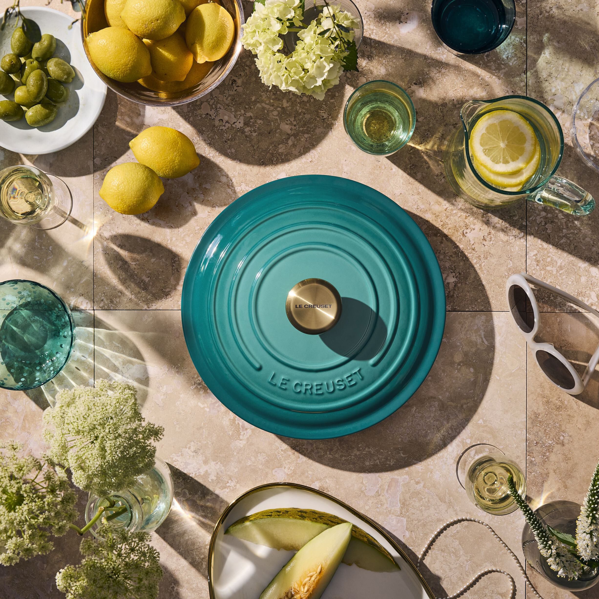 Le Creuset Signature st&oslash;bejern rund gryde 24cm Bleu Riviera