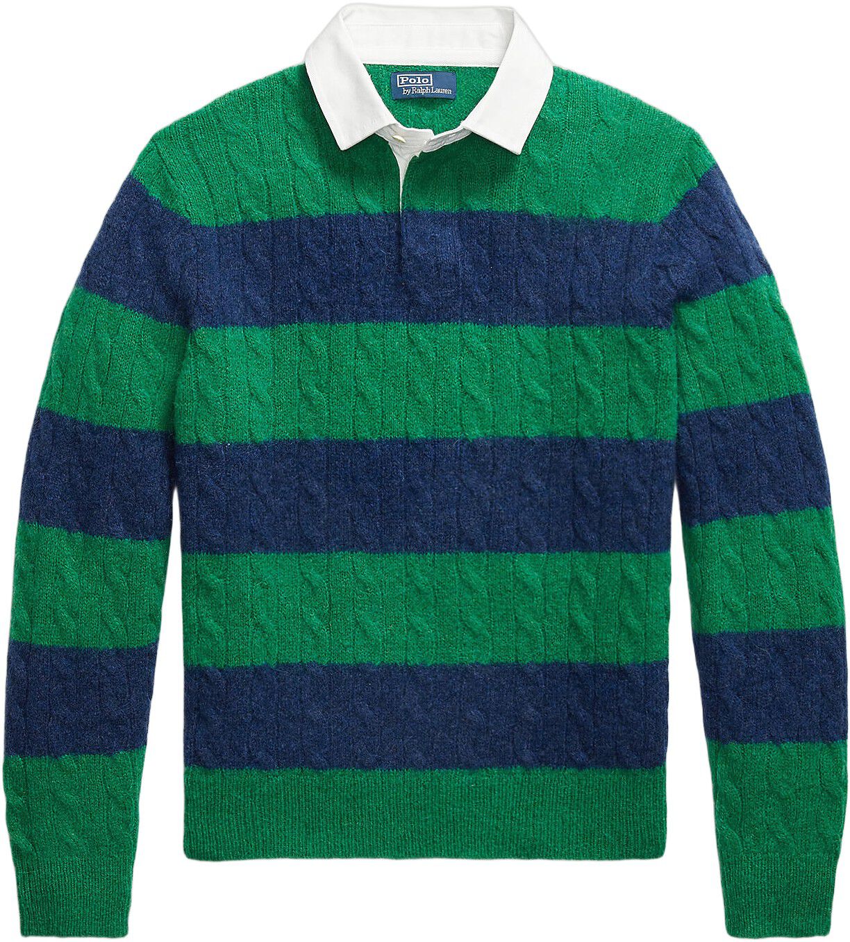 Striped Cable-Knit Rugby Sweater