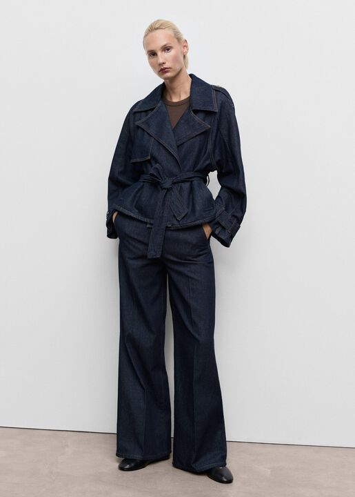 Wide leg denim trousers with belt l