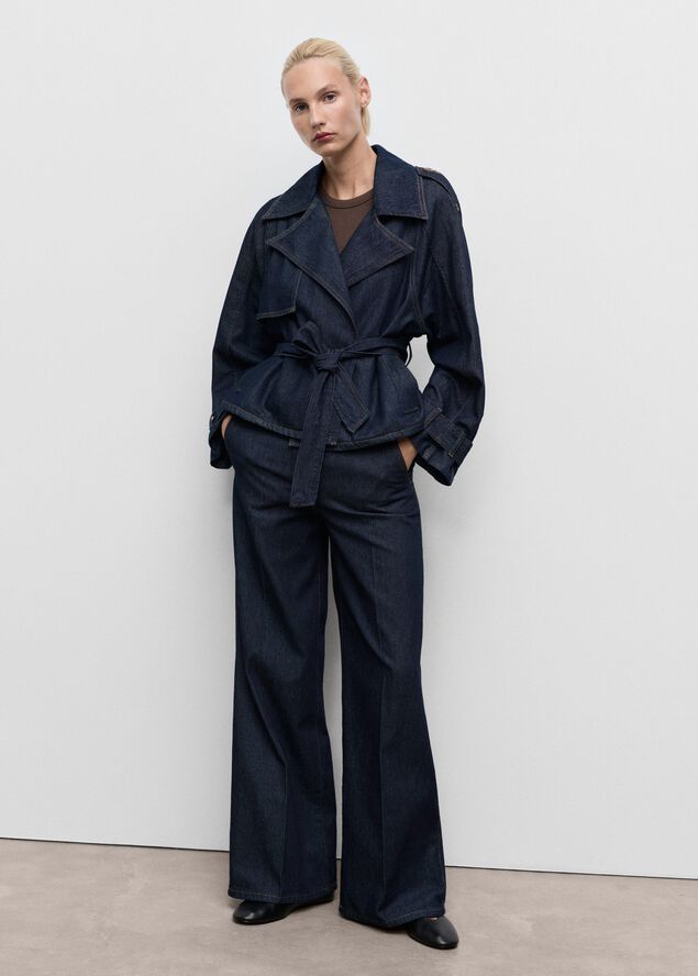 Wide leg denim trousers with belt l
