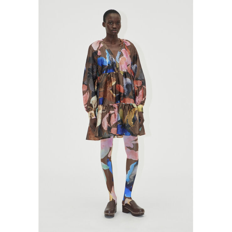 Tier Voluminous Mini Dress, 2258 Crinkled Textured Poly