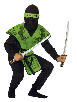Green Ninja Tunika. blus, byxor, huva och mask