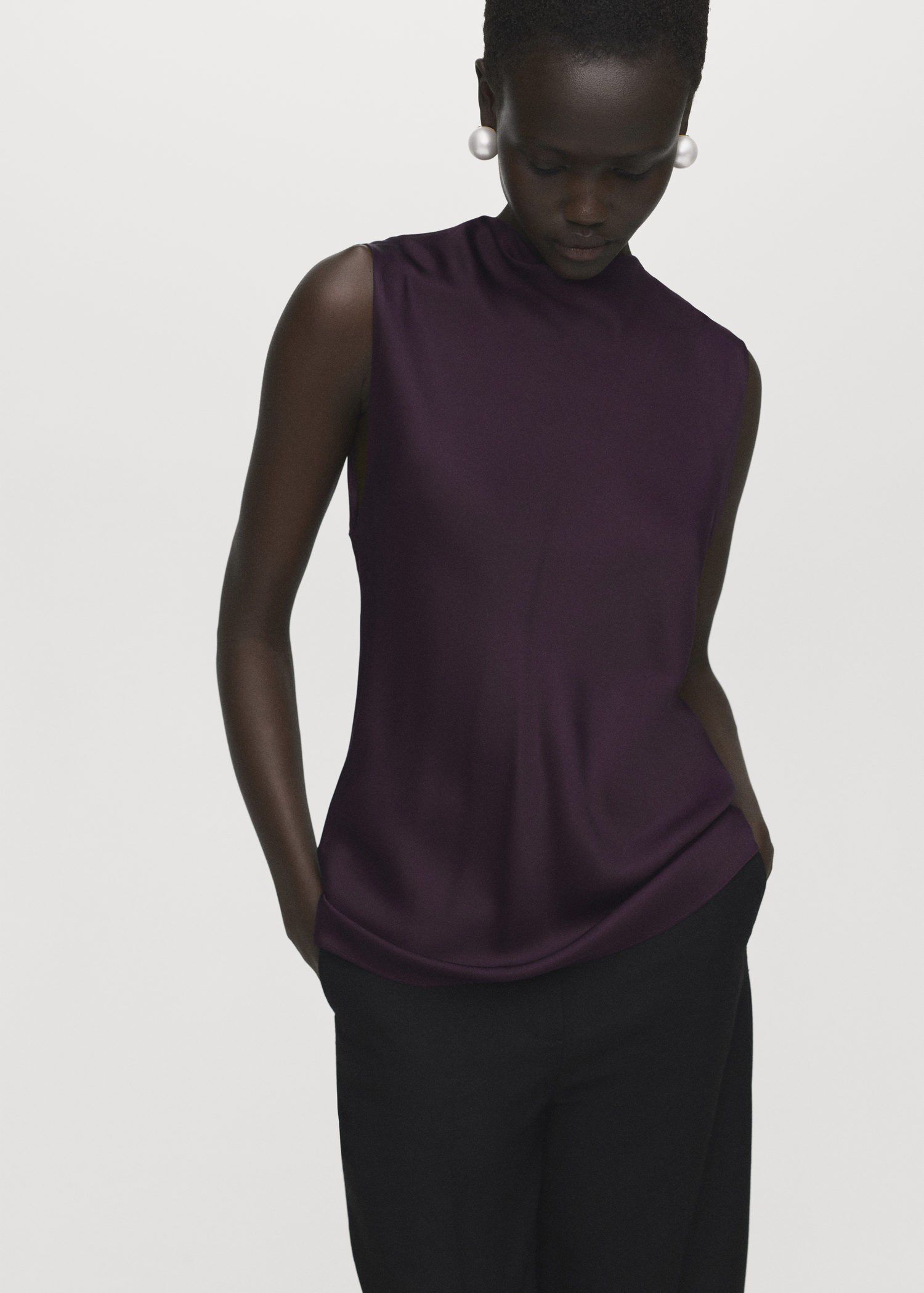 Satin blouse with draped neck