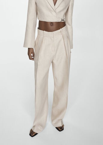 100% linen straight trousers