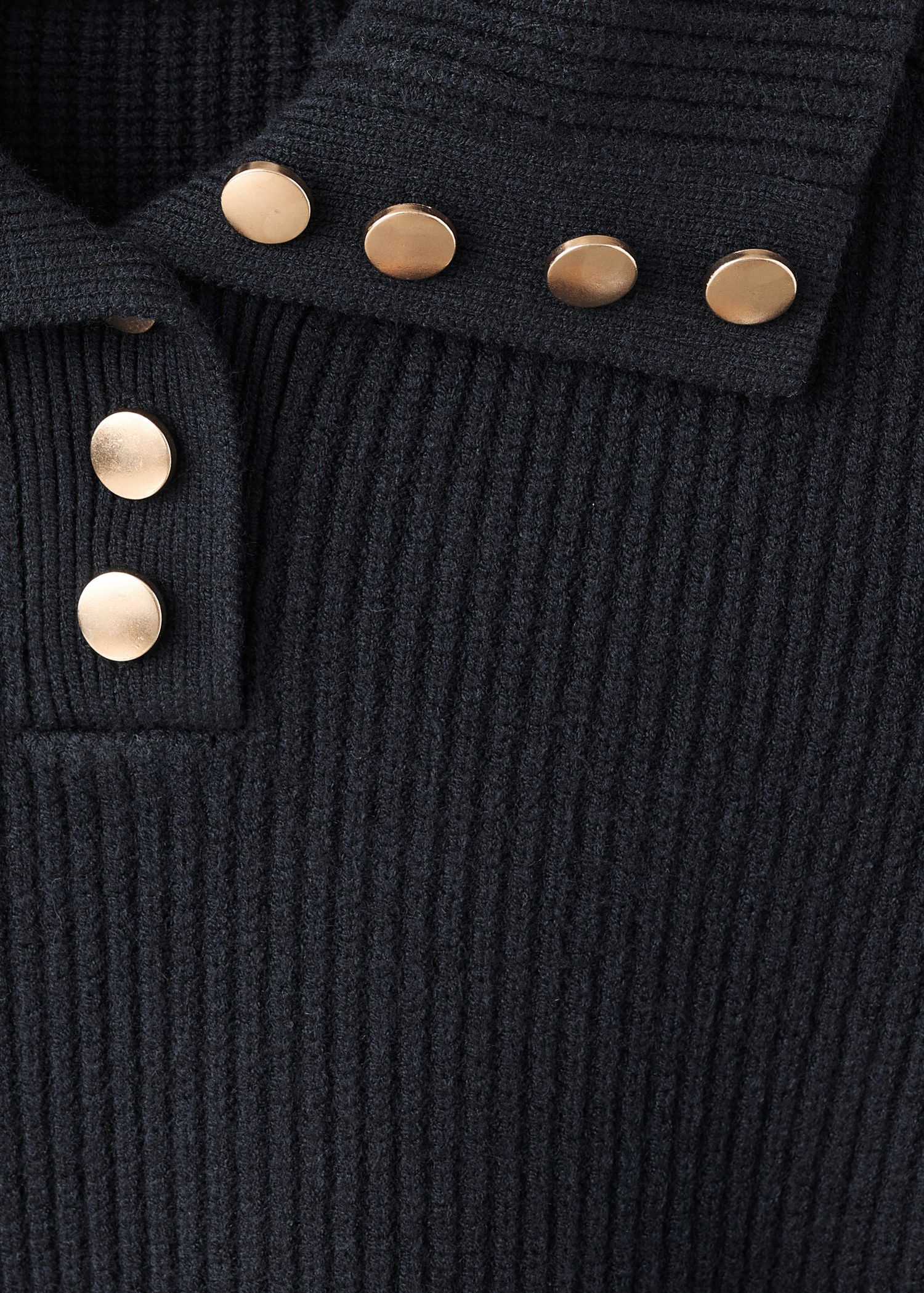 Ribbed polo-neck sweater with butto