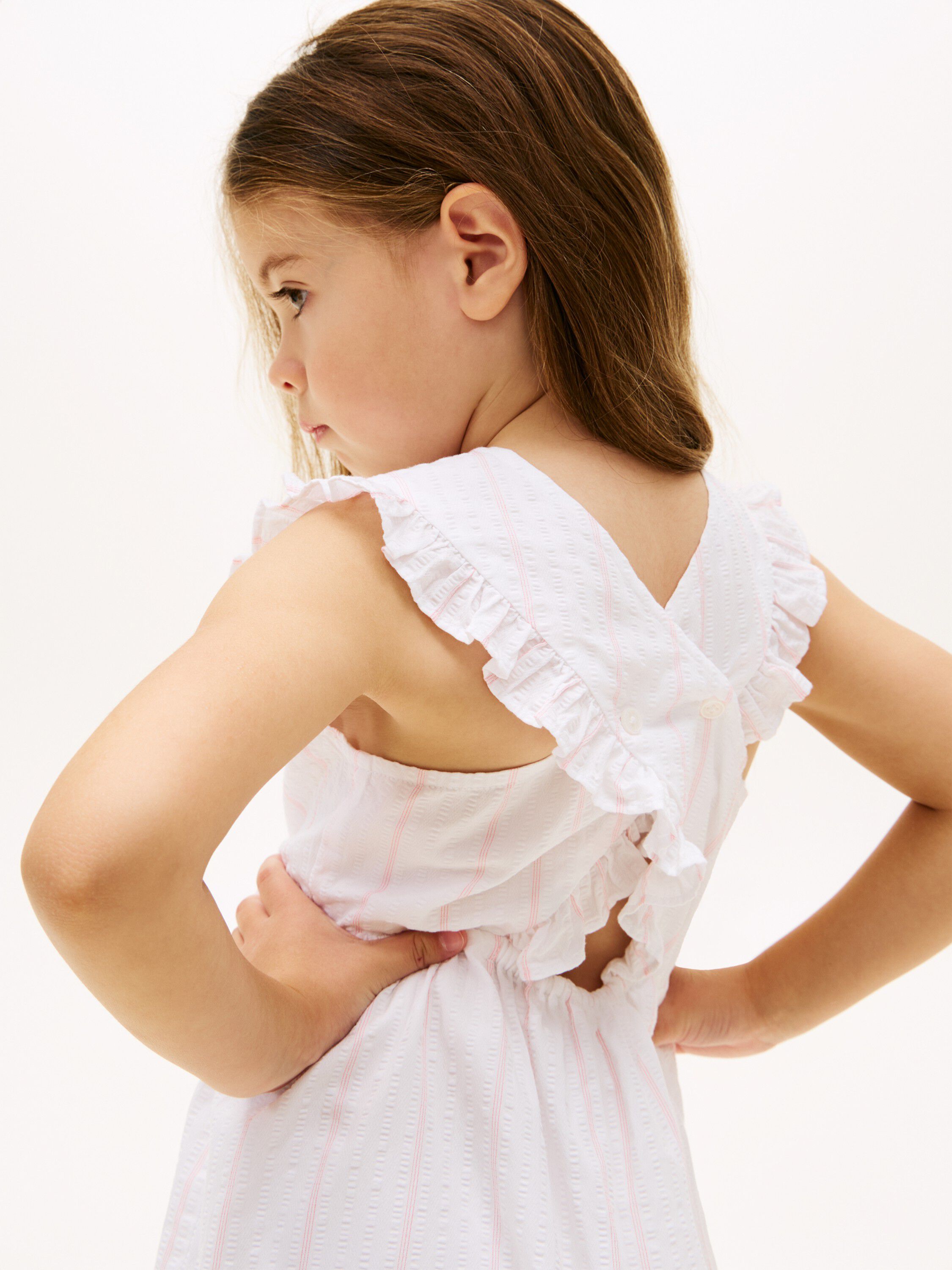 Open Back Seersucker Fit And Flare Dress