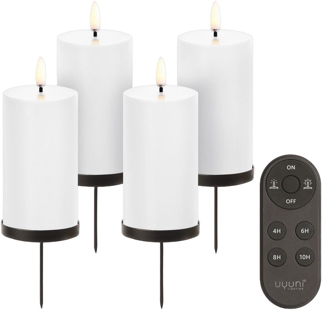 Giftbox w. spike, remote, LED pillar candle, Nordic white, Smooth, 4-p