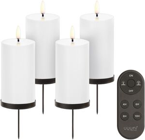 Giftbox w. spike, remote, LED pillar candle, Nordic white, Smooth, 4-p