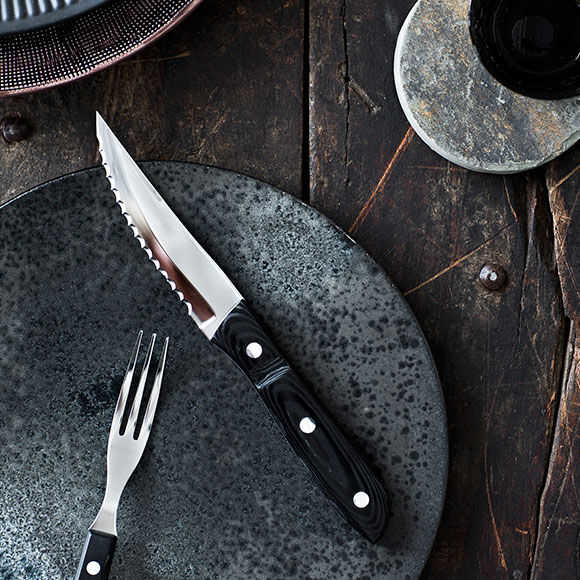 Biffkniv XL Old Farmer Micarta 23,5 cm 4 stk. Svart/St&aring;l