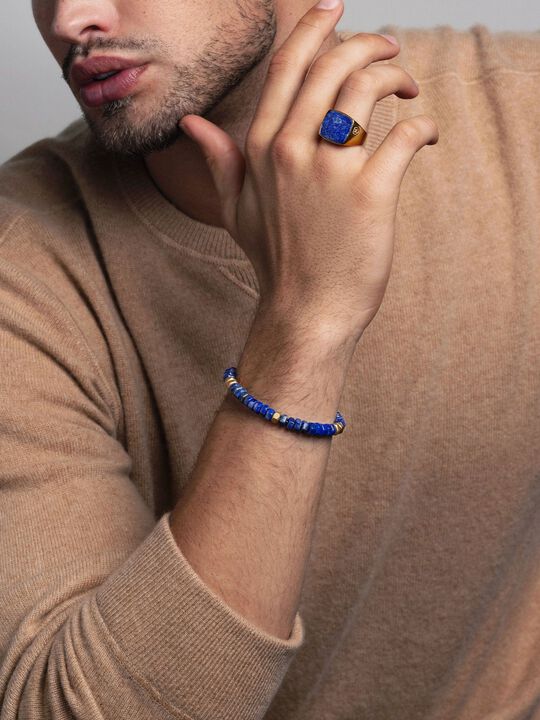 Men's Hexagon Beaded Bracelet with Blue Lapis and Gold