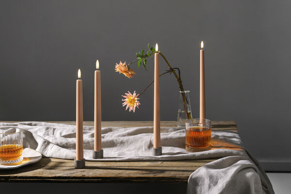 LED taper candle, Apricot, smooth, 2-pack, 2,3x25 cm