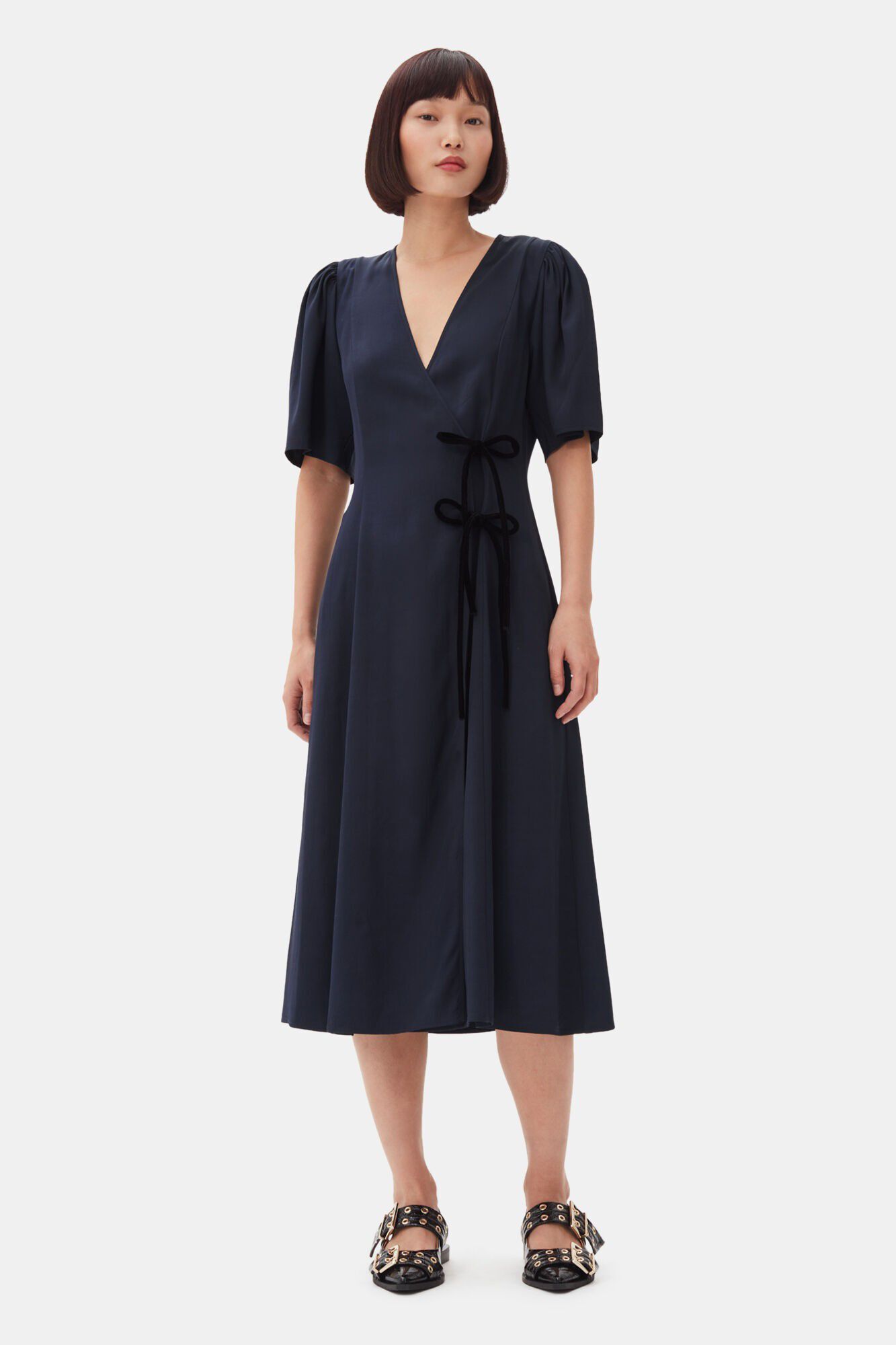 Viscose Twill Wrap Midi Dress
