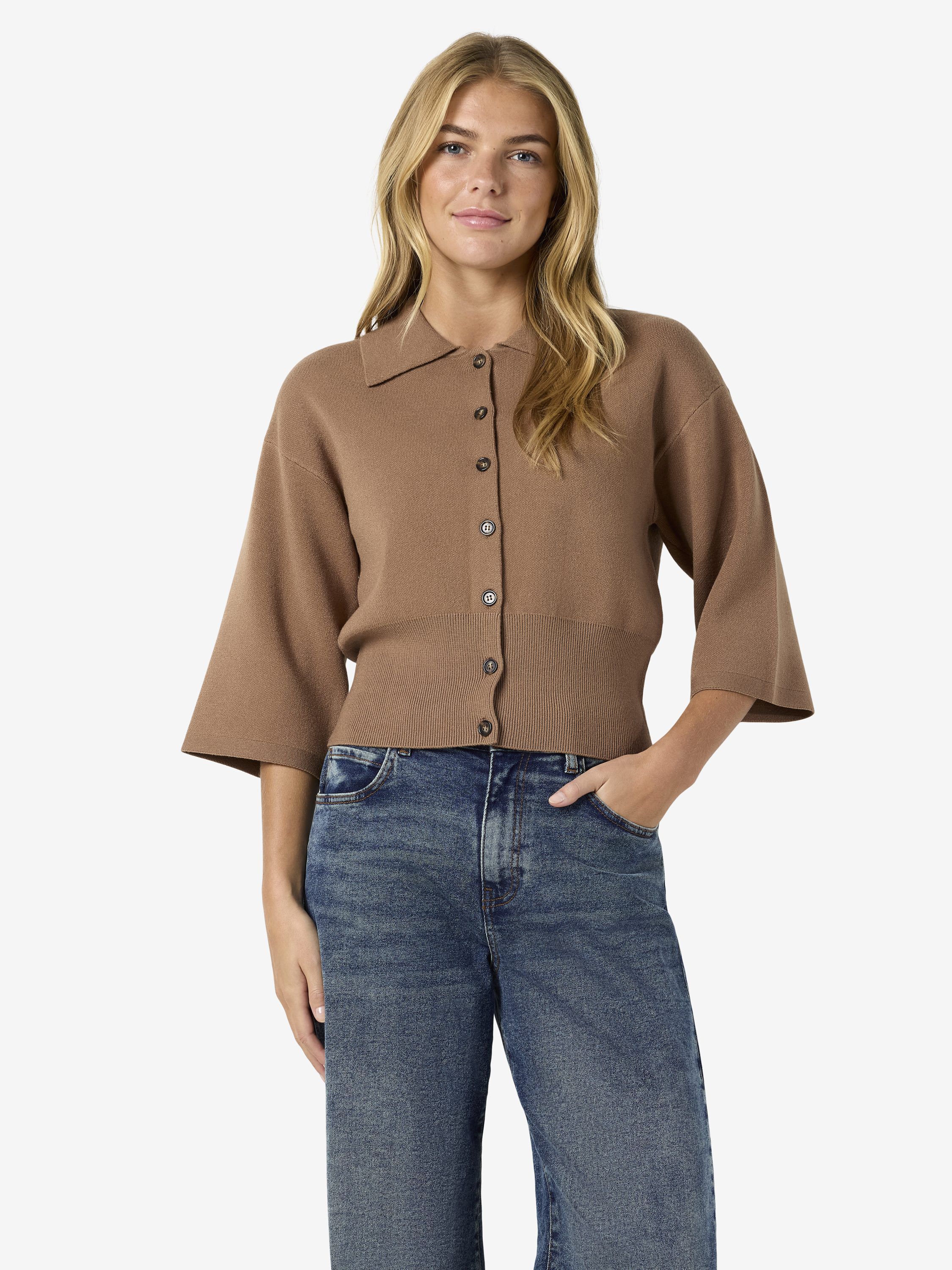 Nmshyla 3/4 Sleeve Knit Polo Cardigan