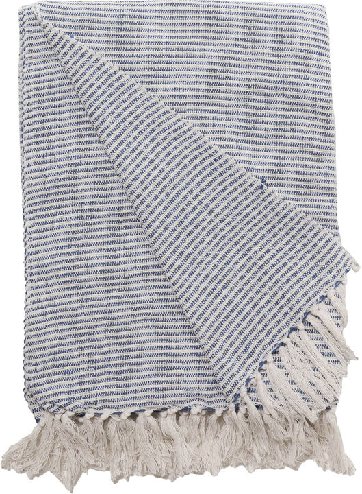 Plaid, Vævet-Royal Blå/Natur, 130x180 cm