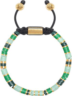 Men's Beaded Bracelet with Light Green and Gold Disc Beads