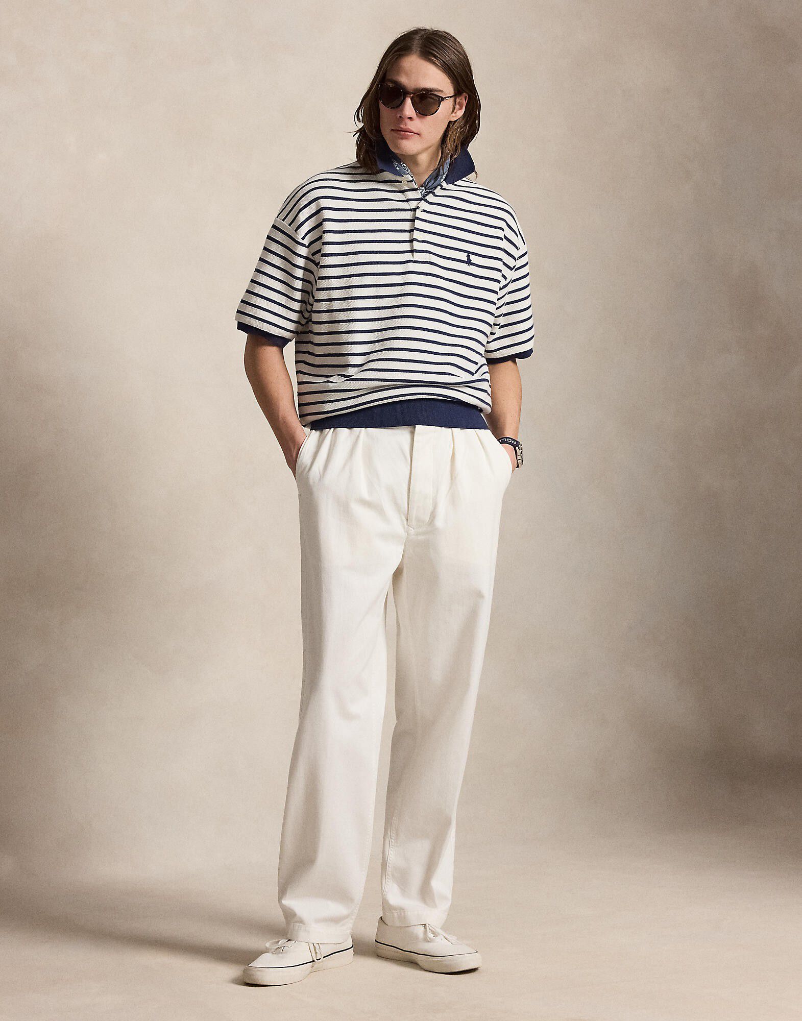 Relaxed Fit Striped Textured Polo Shirt