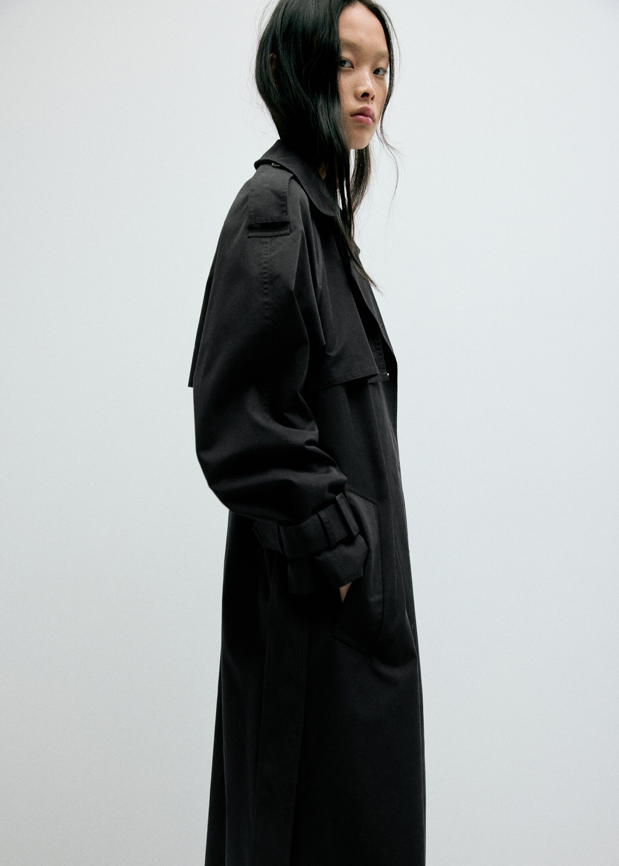 Long double-breasted trench coat