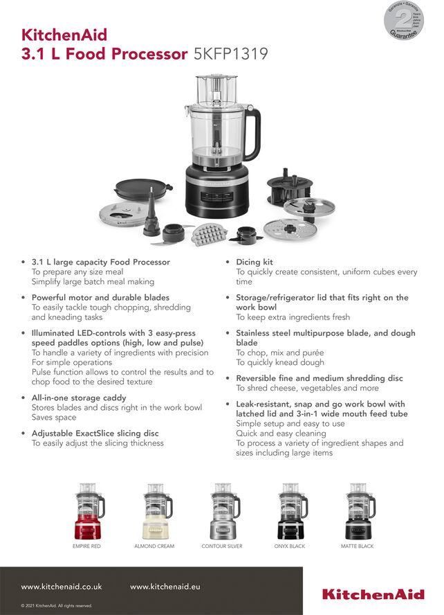 KITCHENAID FOODPROCESSOR 3,1 L, MATTE BLACK 5KFP1319EBM