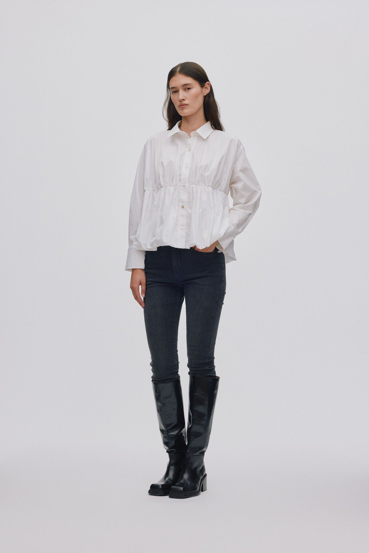 Poplin puffed hem shirt - Sophie