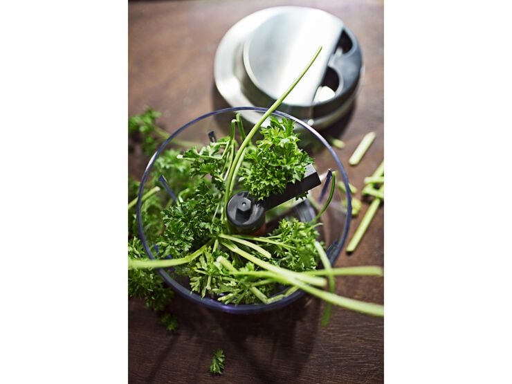 Minichopper med lock 0,6 liter 13 x 12 cm Klar/Stål/Svart