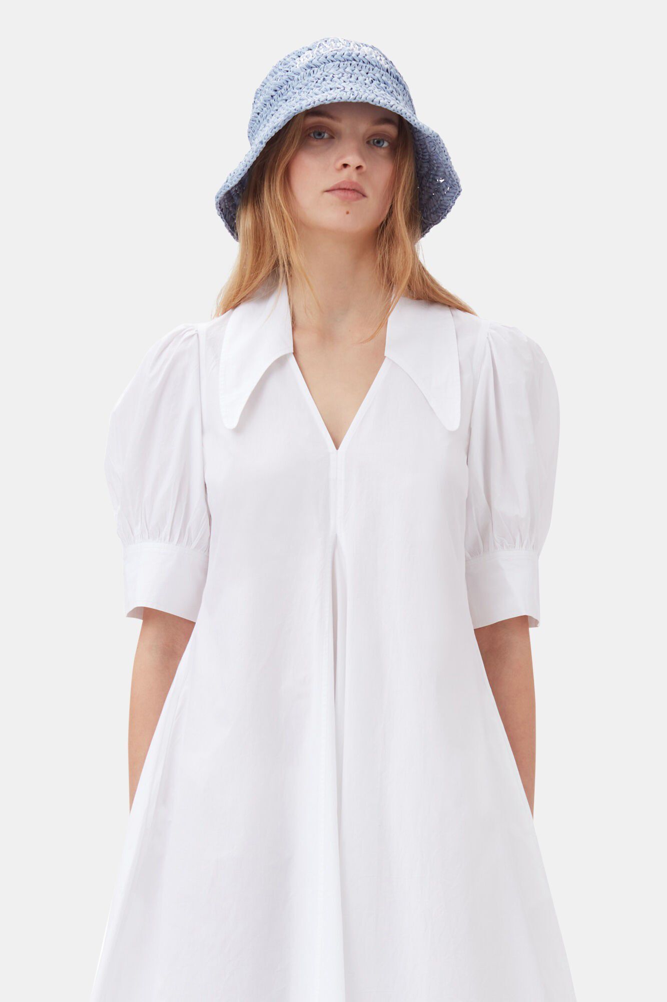 Cotton Poplin V-Neck Maxi Dress