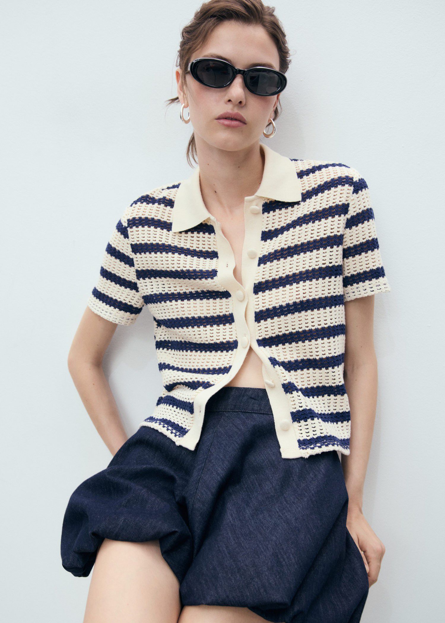 Short sleeve striped cardigan