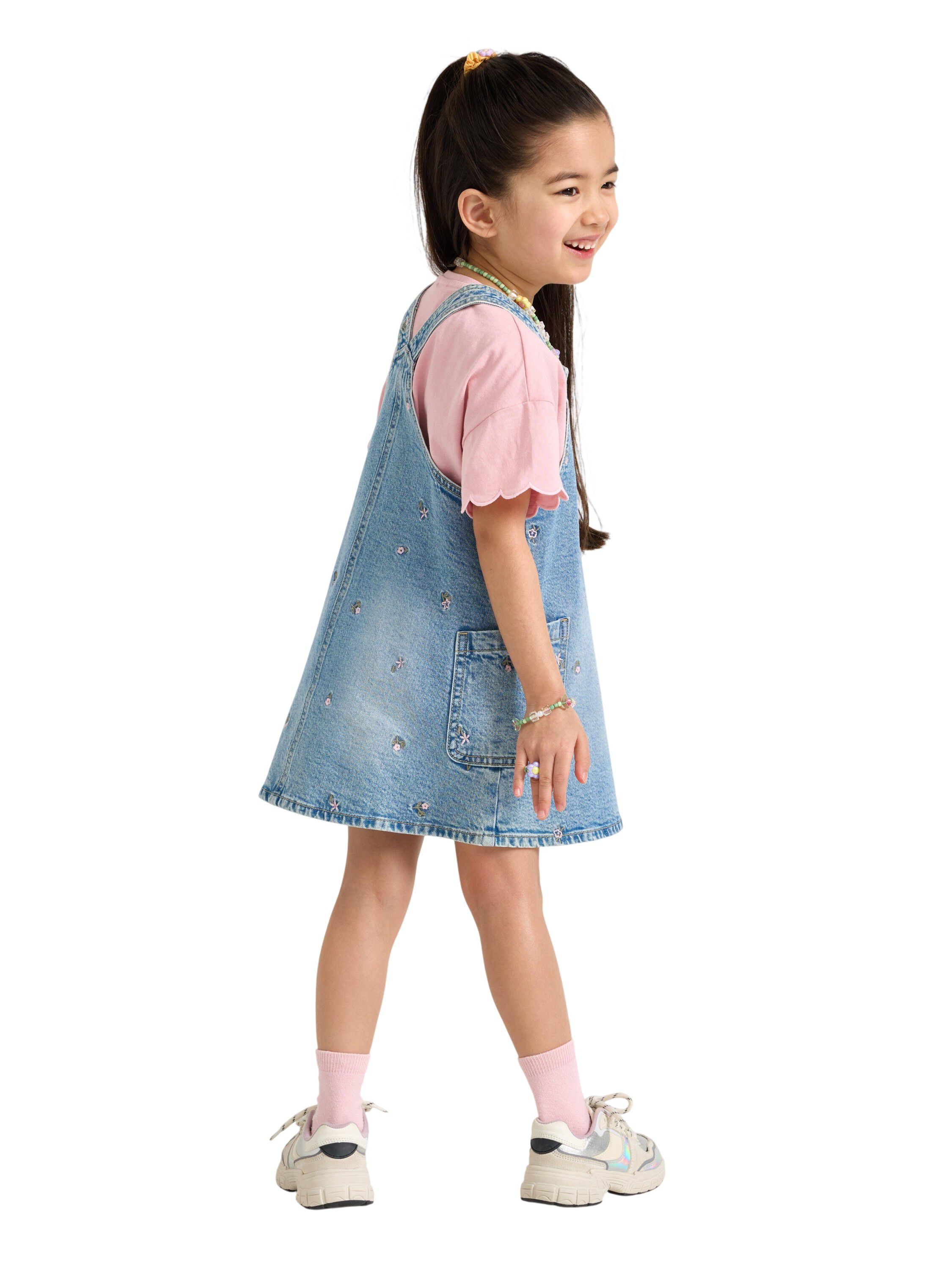Dungaree dress in denim with embroi