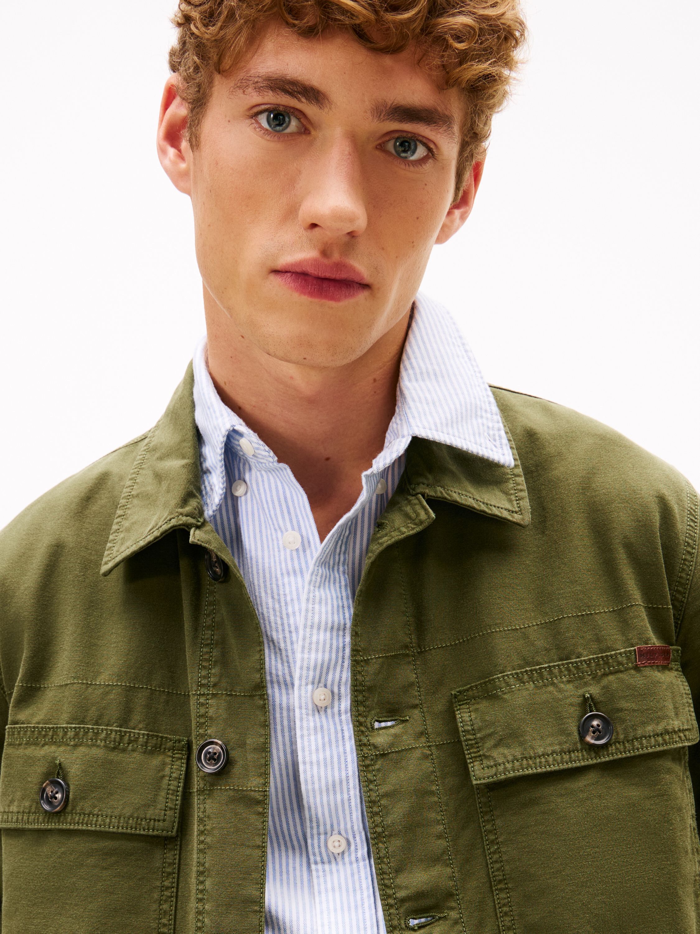 Textured Washed Sateen Utility Shirt Jacket