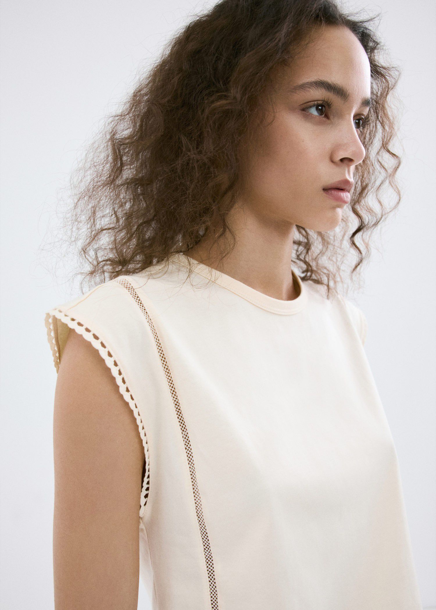 Embroidered cutwork cotton T-shirt