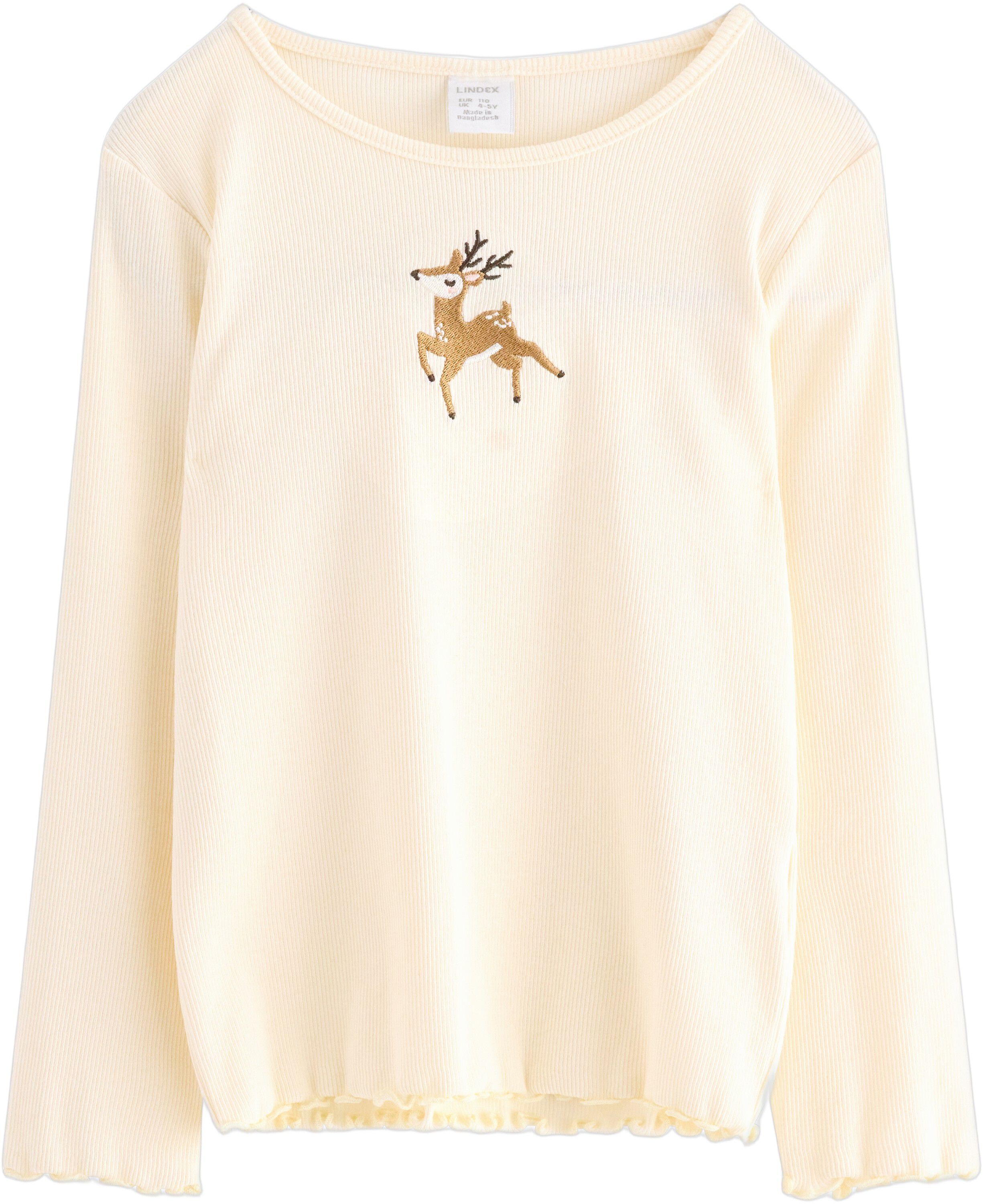 Ribbet top i bl&oslash;d, elastisk bomuld