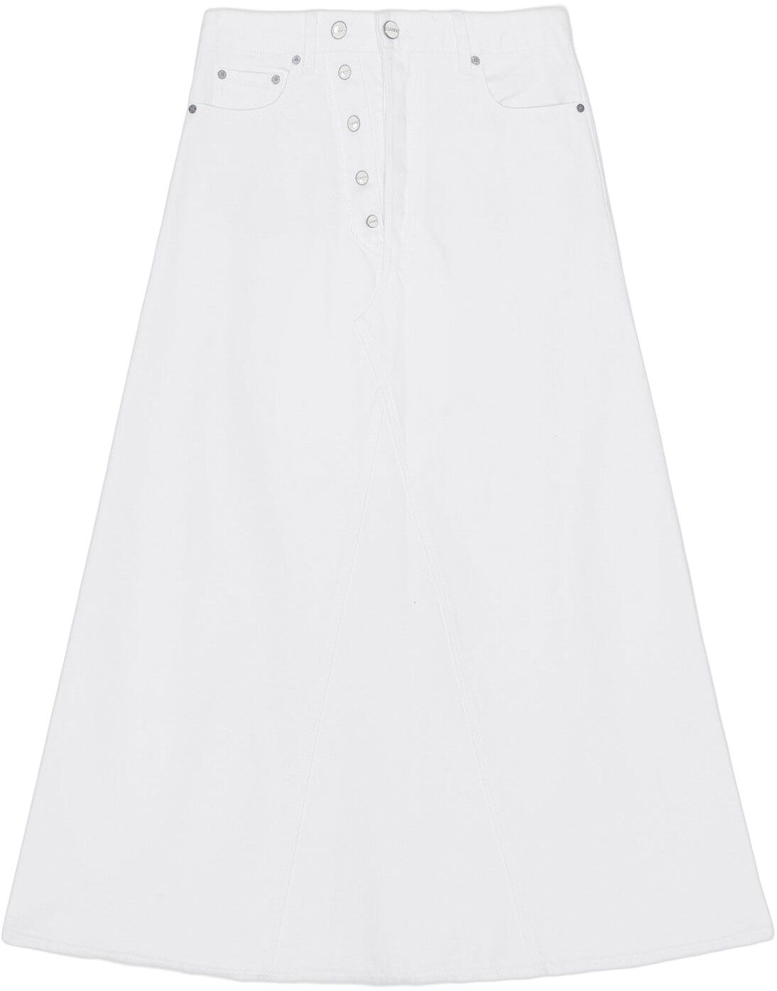 White Denim Double Fly Maxi Skirt