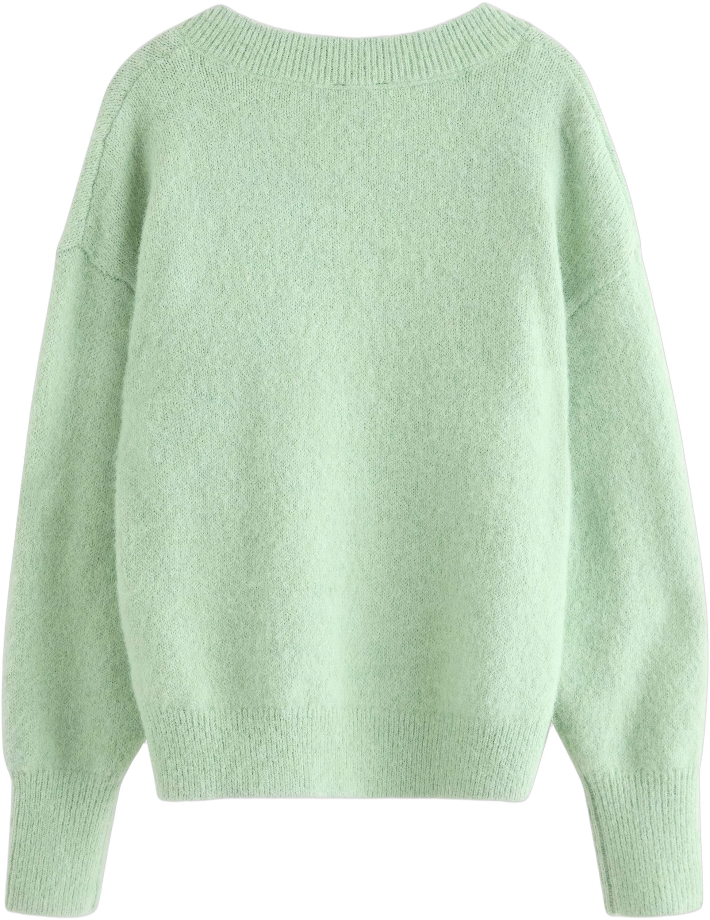 Strikket V-hals tr&oslash;je med en afslap