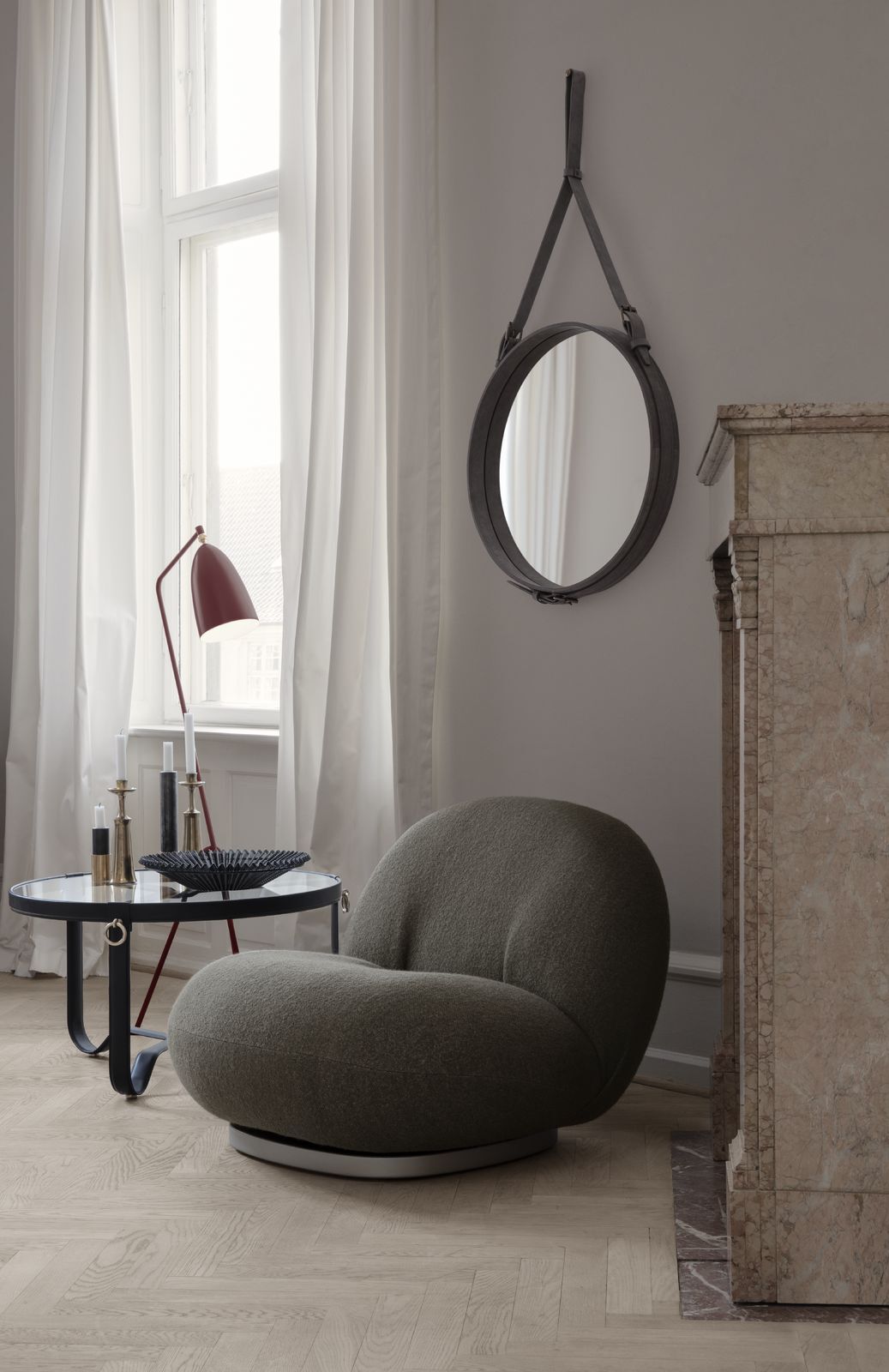 Adnet Wall Mirror, Circular (Tan Leather)