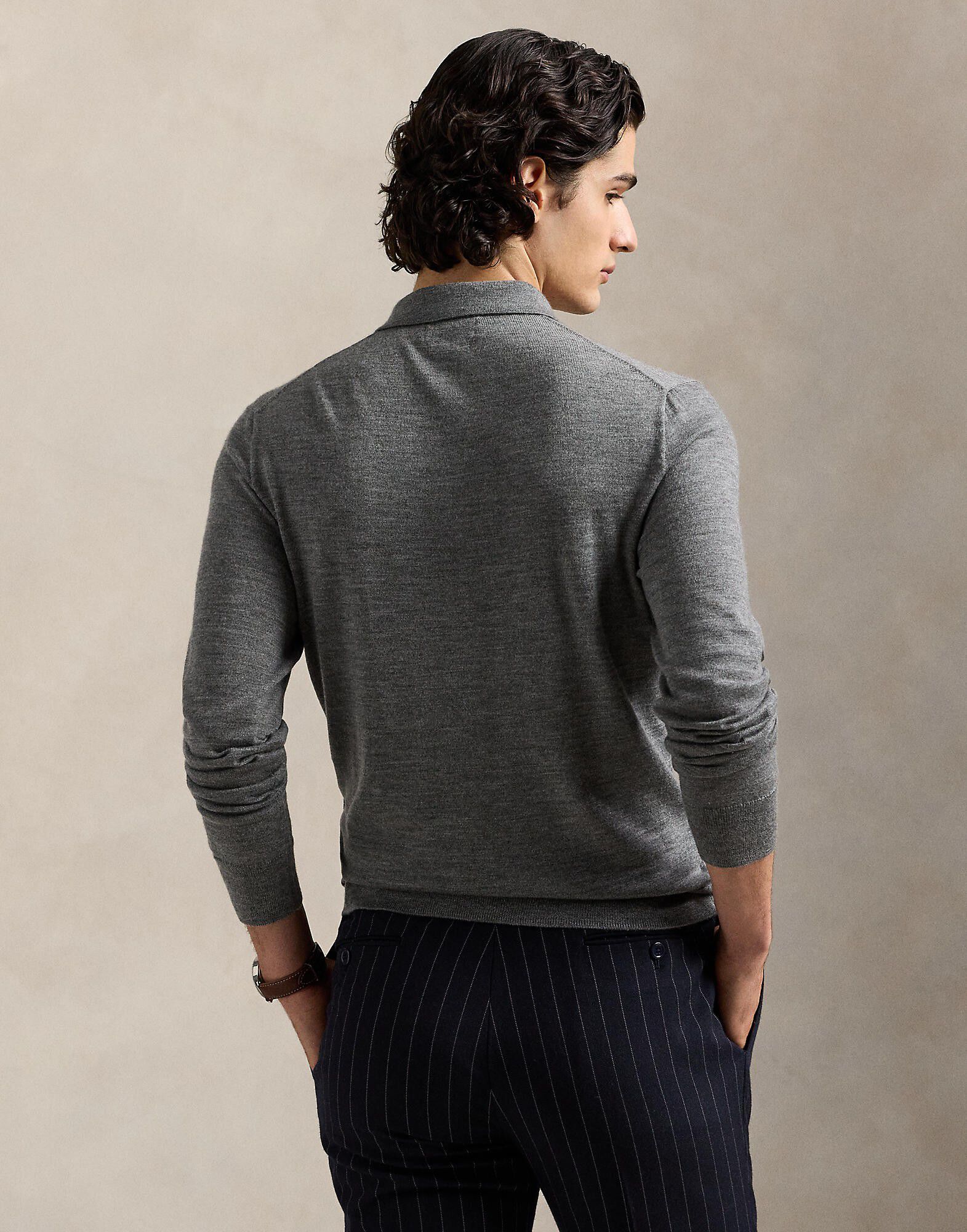 Washable Wool Polo-Collar Sweater