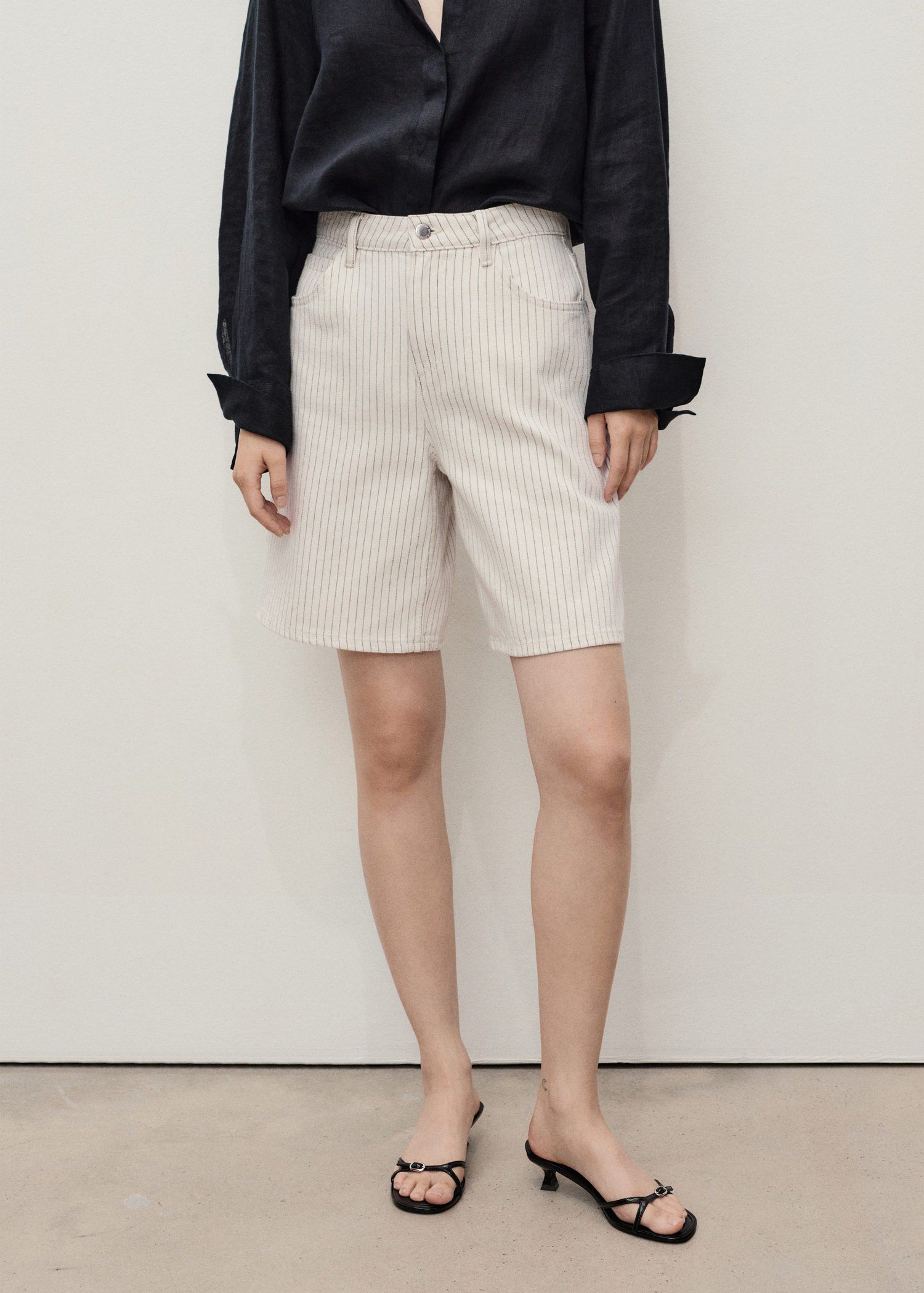 Striped denim shorts