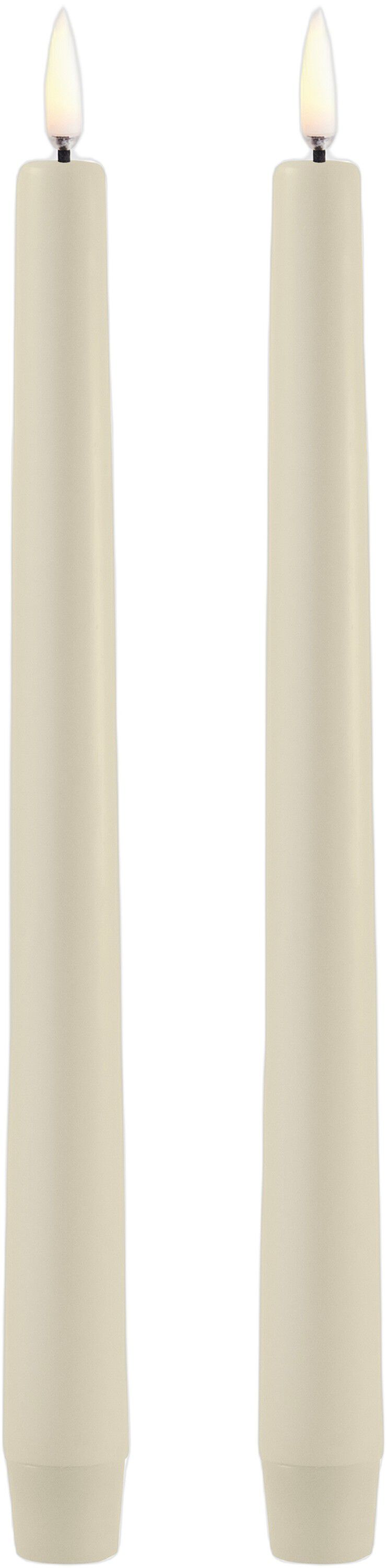 LED taper candle, Oyster Grey, Smooth, 2-pack, 2,3x25 cm