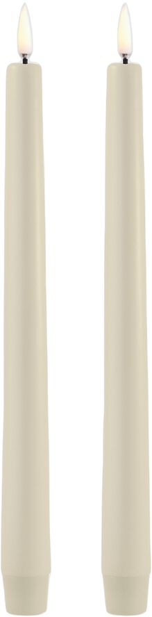 LED taper candle, Oyster Grey, Smooth, 2-pack, 2,3x25 cm