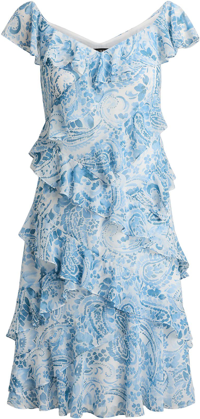 Paisley Ruffle-Trim Cocktail Dress